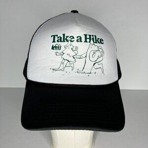 REI Trucker Hat Take a Hike Graphic Snapback Adjustable Men's Black White